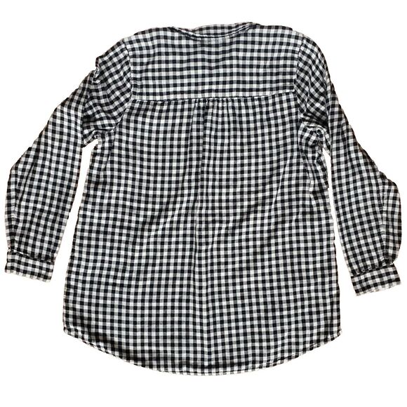 J Jill Top Womens M Gingham Check Plaid Popover Black White Tunic Double Cloth - Picture 9 of 14